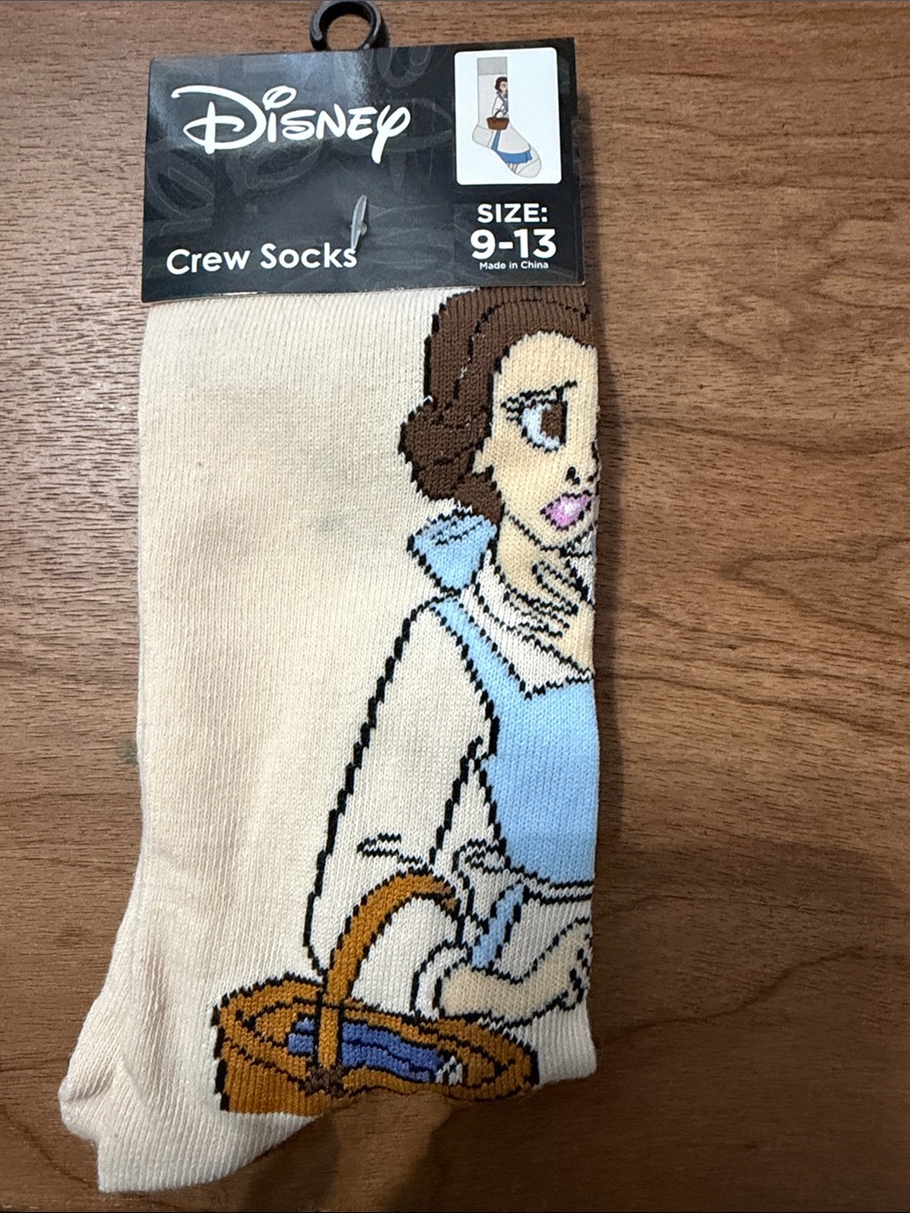 New Disney Belle Crew Socks for Men - Cream, Blue & Brown